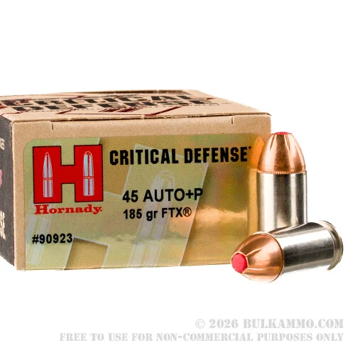 200 Rounds of .45 ACP +P Ammo by Hornady Critical Defense - 185gr FTX