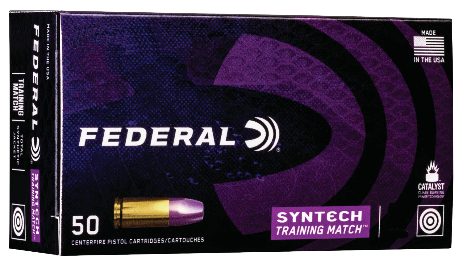 Federal AE45SJ2 Syntech Training Match 45 ACP 230 gr Total Syntech Jacket Flat Nose (TSJFN) Handgun Ammo - 50 Rounds - AE45SJ2