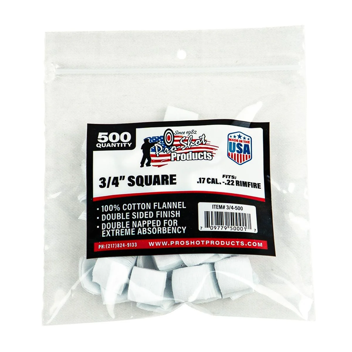 COTTON FLANNEL CLEANING PATCHES - .17-.22 CALIBER, 500 COUNT