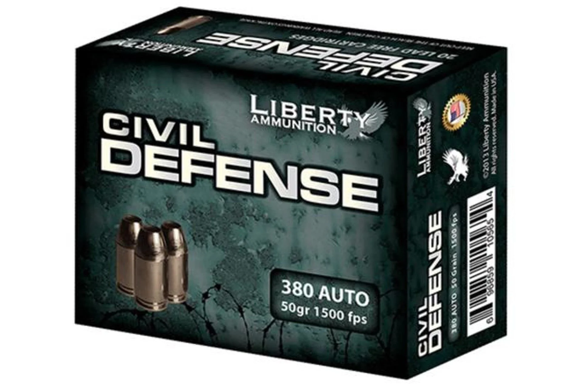 Liberty Ammunition LACD380023 Civil Defense 380 ACP 50 gr 1500 fps Lead-Free Fragmenting Hollow Point (LFFHP) Handgun Ammo - 20 Rounds - 90776