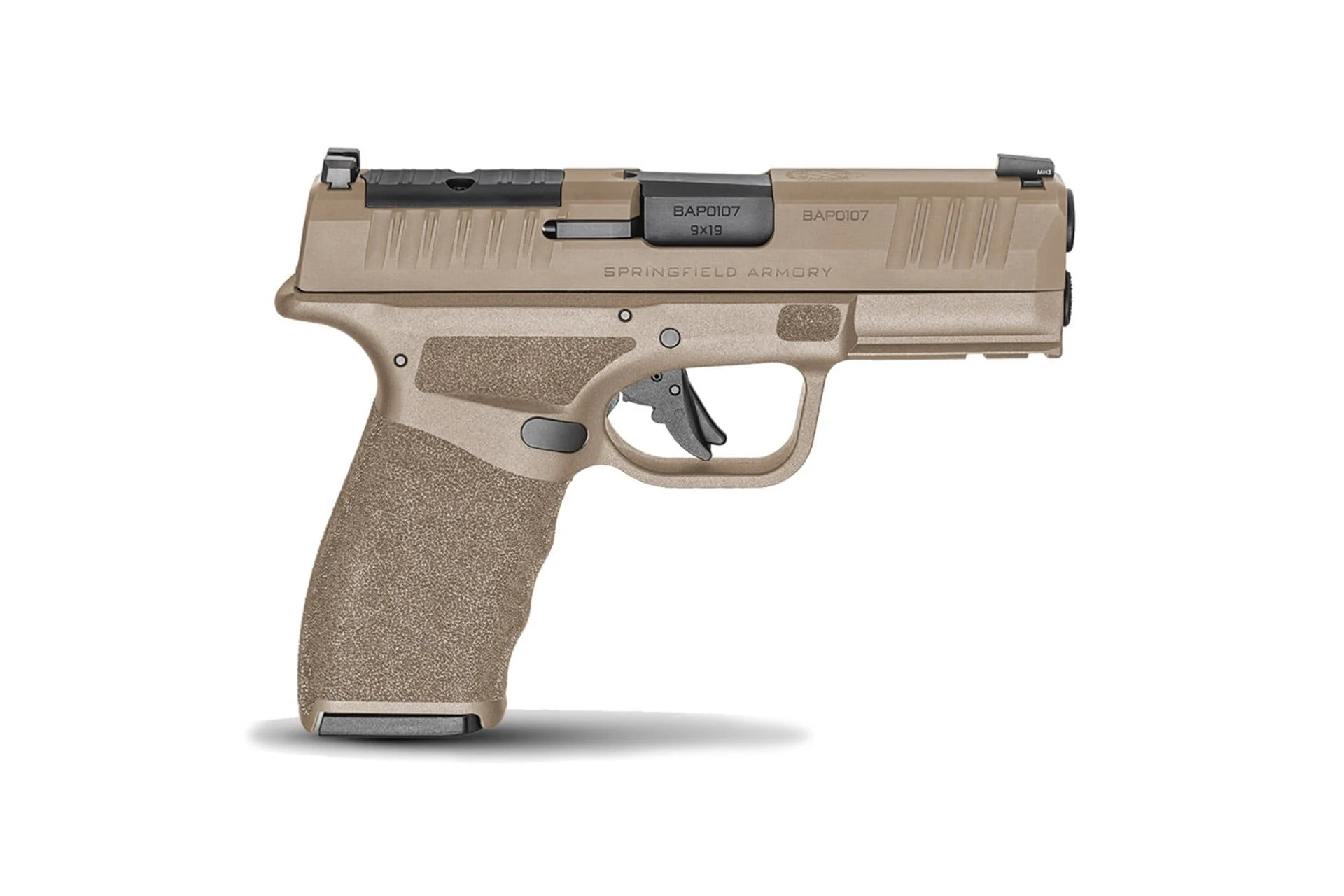 Springfield Hellcat Pro 9mm 3.7" FDE polymer frame & grip,Tritium/Luminescent Front Sights; Tactical Rack U Notch Rear Sights 2x15rd mags - SPRHCP9379FOSP