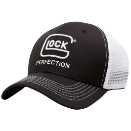 Glock Mesh Snapback Trucker Hat, Adjustable (Black/White)