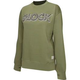 Glock Ladies Crewneck Raglan Fleece Sweeter, Size Lrg (OD Green)