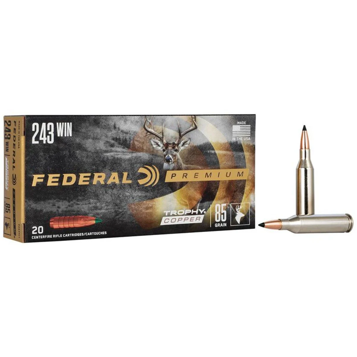 Federal Ammunition P243TC1 Premium Hunting 243 Win 85 gr Trophy Copper (TC) Rifle Ammo - 20 Rounds - 80966
