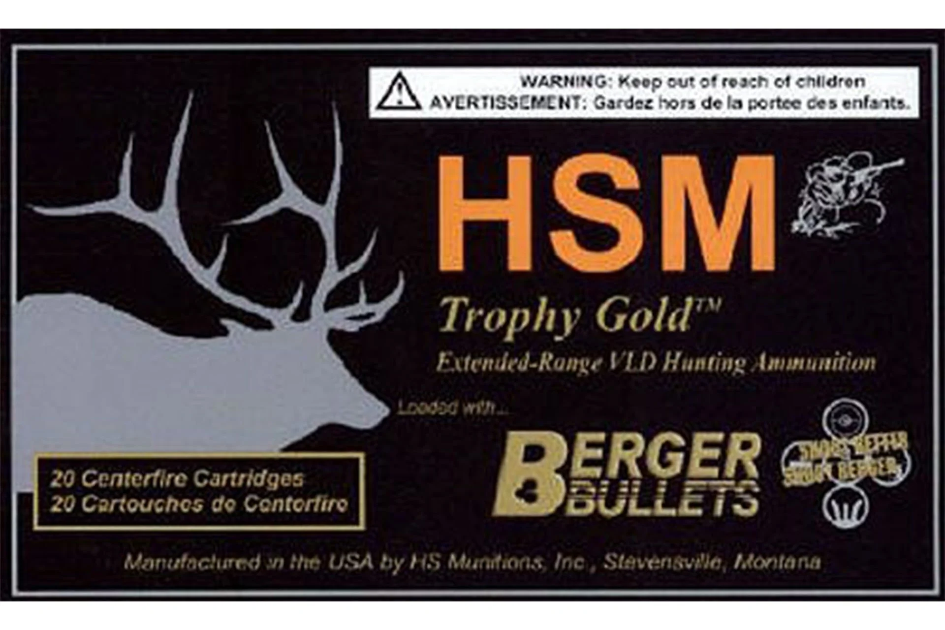 HSM 6REM95VLD Trophy Gold Extended Range 6mm 95 gr Berger Hunting VLD Match (BHVLDM) 20 Per Box/ 25 Cs - 82183