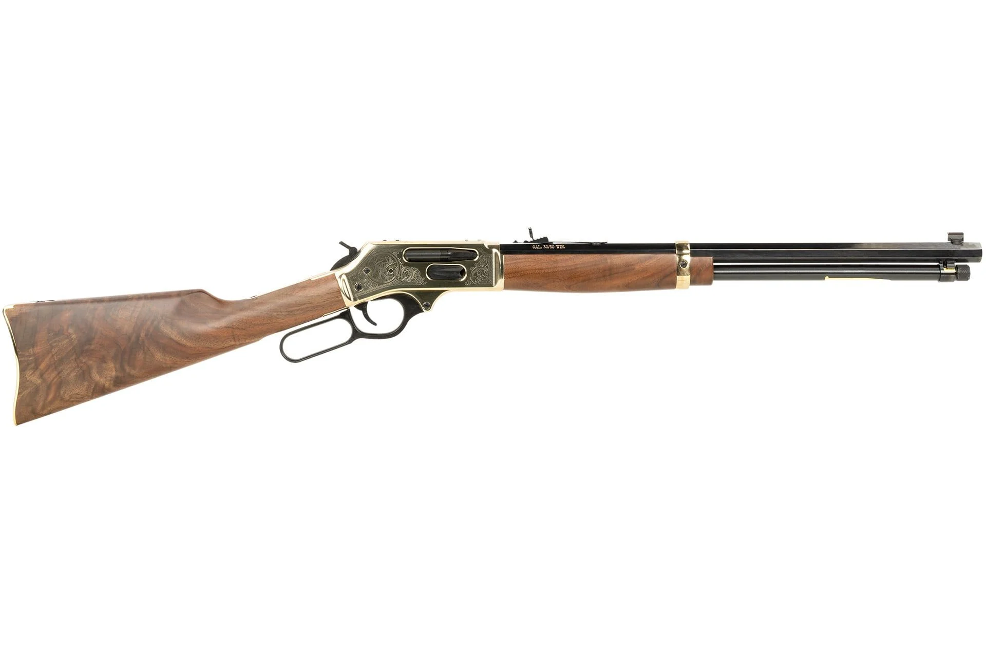 Henry H009BGWL Wildlife 30-30 Win 5+1 20" Blued 20" Octagon Barrel Polished Brass Engraved Brass American Walnut Right Hand - H009BGWL