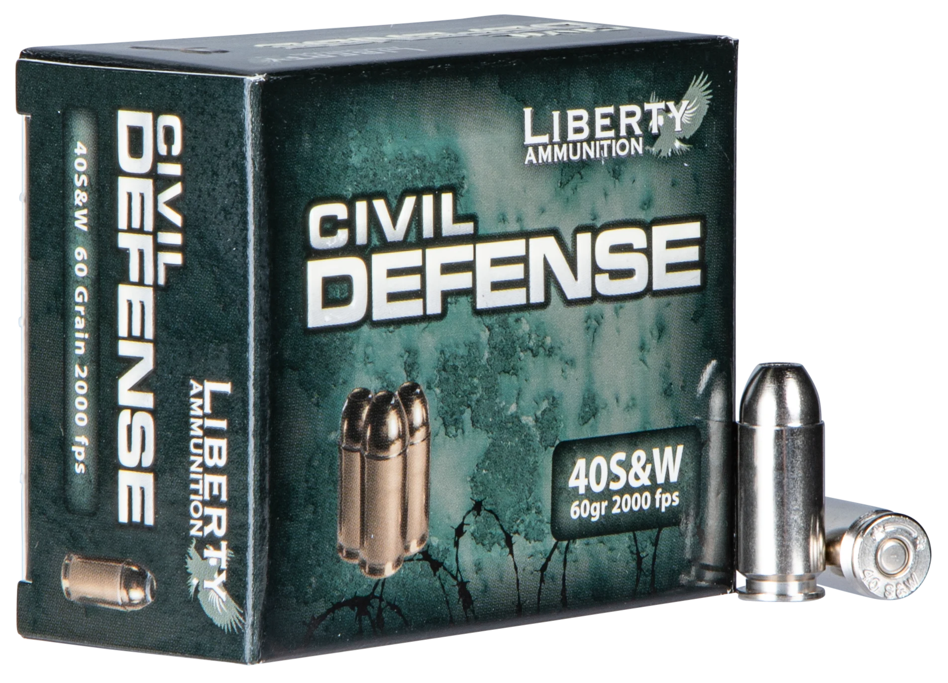 Liberty Civil Defense Pistol Ammunition LACD40012, 40 S&W, 60 GR, 2000 fps, 20 Rd/bx
