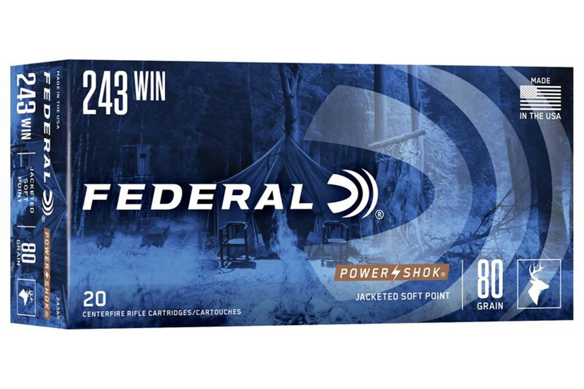 Federal Ammunition .243 Winchester 80gr SP Power-Shok Ammo Rifle Ammo - 200 Rounds - 243AS