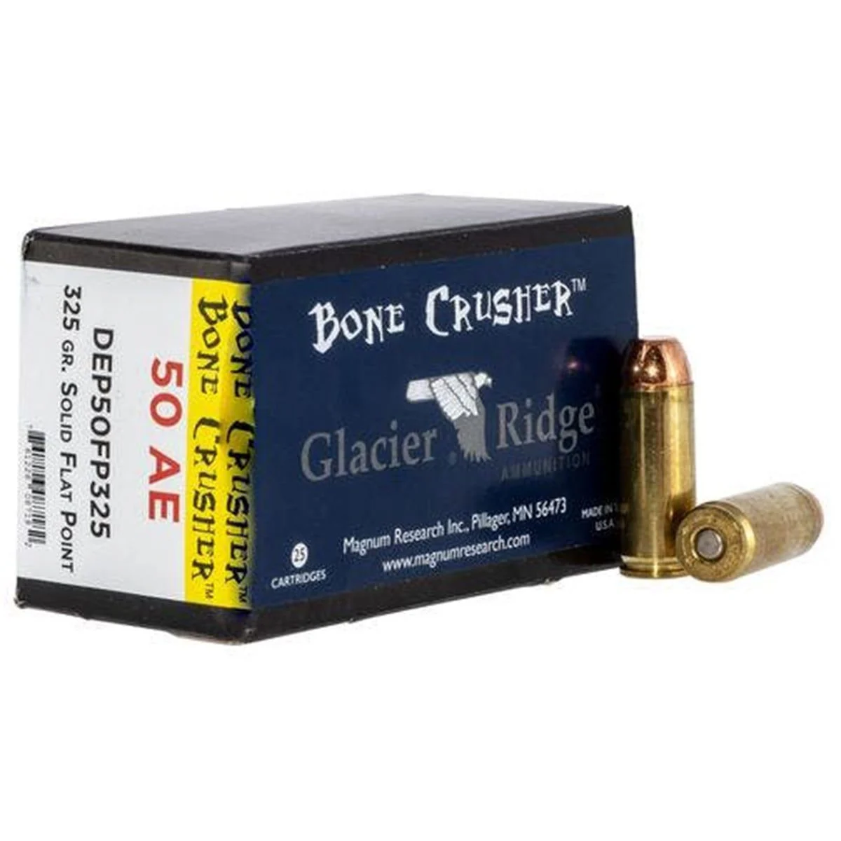 Magnum Research DEP50FP325 BoneCrusher 50 AE 325 gr Flat Point (FP) Handgun Ammo - 25 Rounds - DEP50FP325