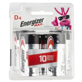 Energizer MAX-D Alkaline 1.5 Volt Batteries, 4 Pack