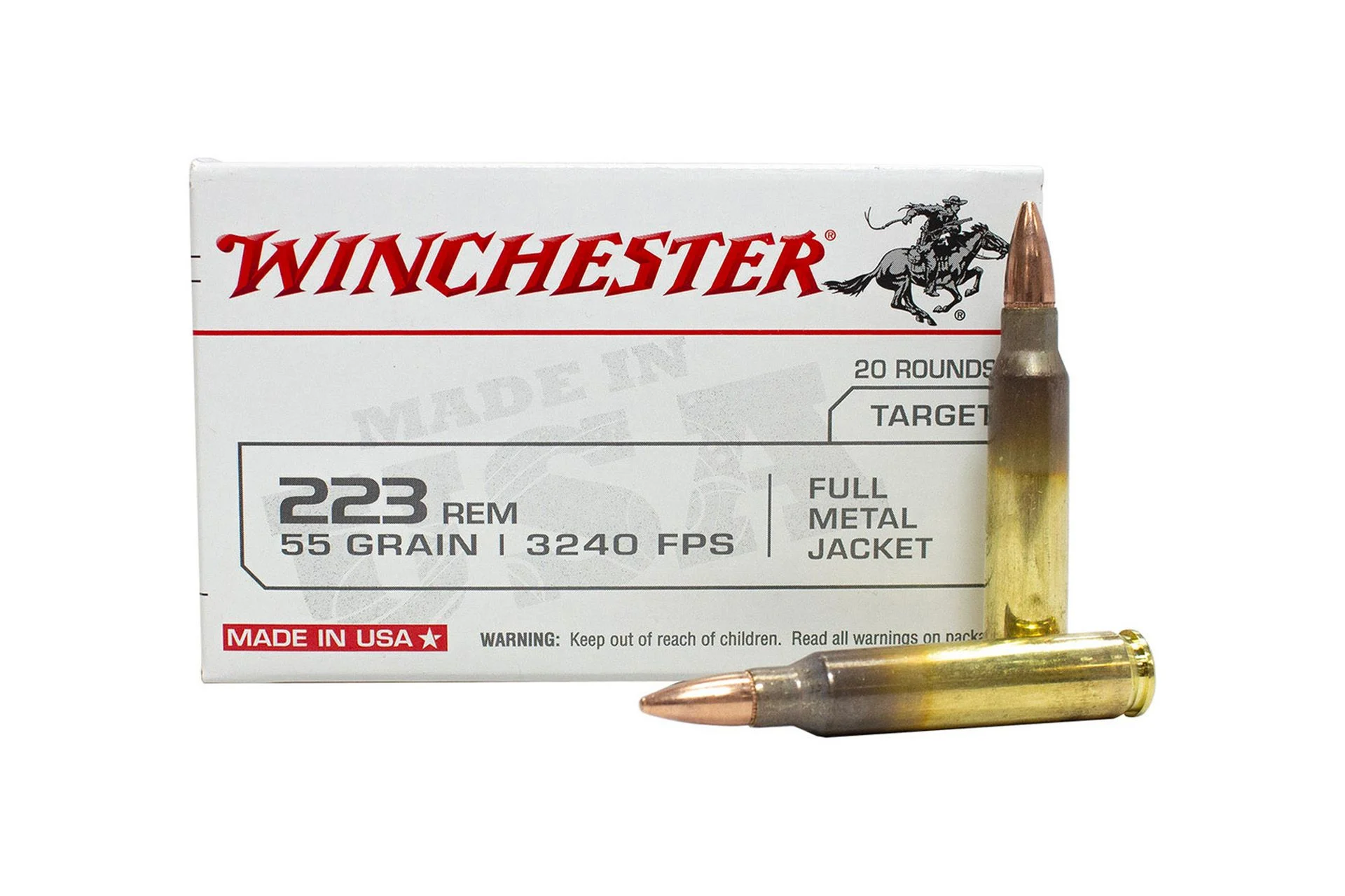 Winchester USA .223 Ammo 55 Grain FMJ USA White Box Rifle Ammo - 1000 Rounds - W223K