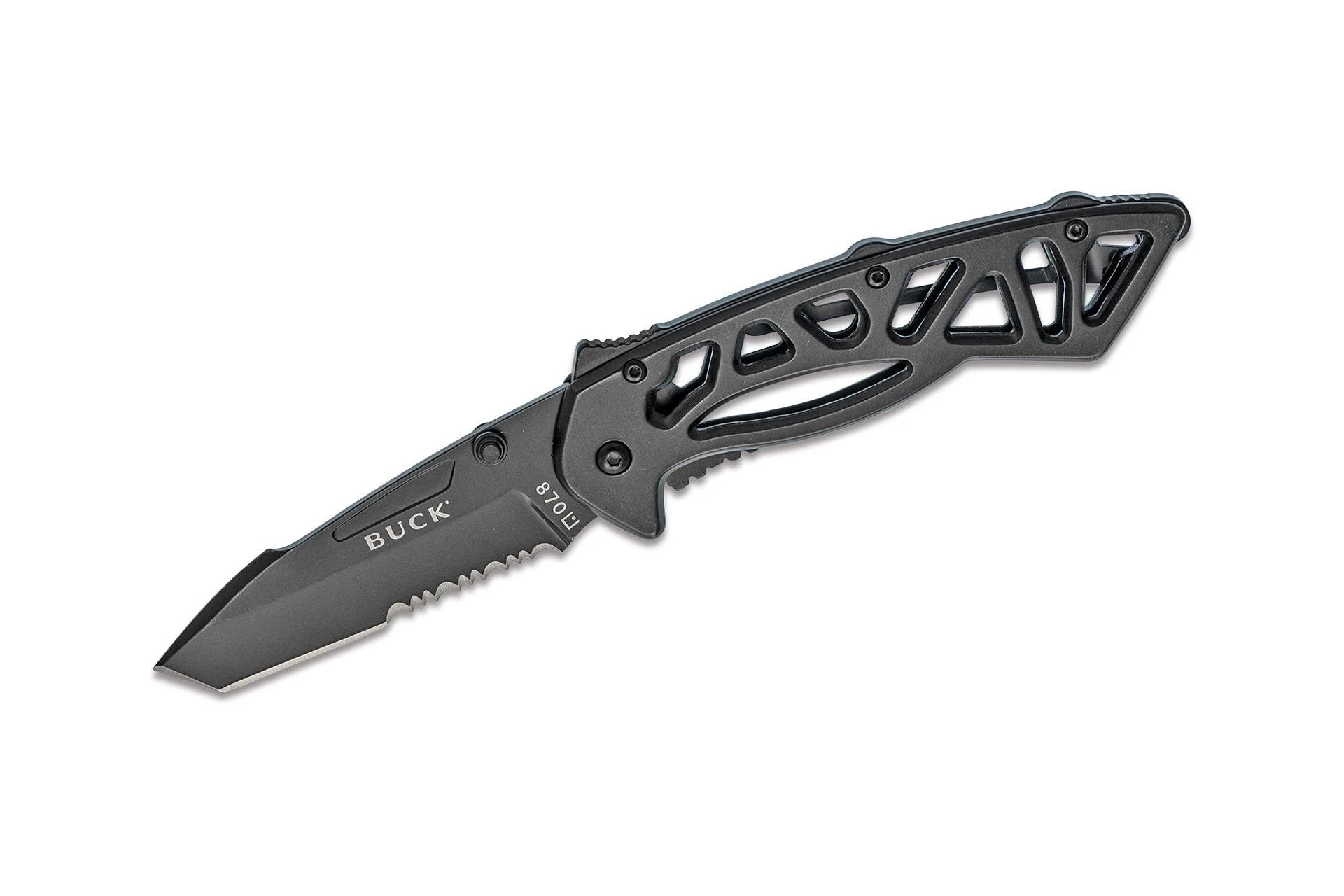 Buck Knives 0870 Bones Partially Serrated Tactical Folding Knife with Clip - Black - 0870BKX-B