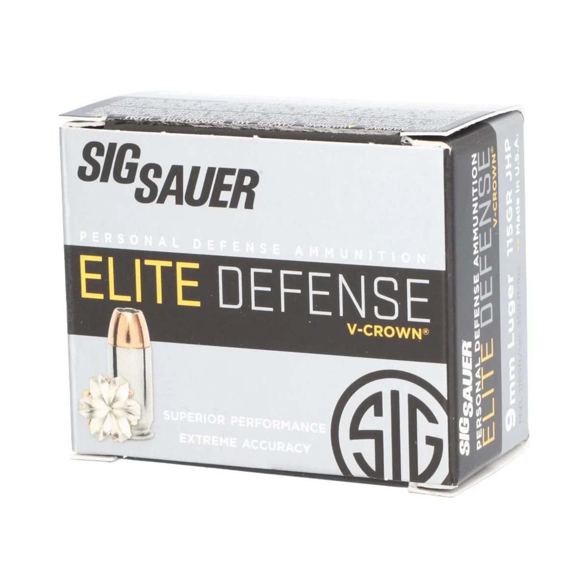 Sig Sauer E9MMA1-20 Elite Performance V-Crown 9MM 115 Grain Jacketed Hollow Point Handgun Ammo - 200 Rounds