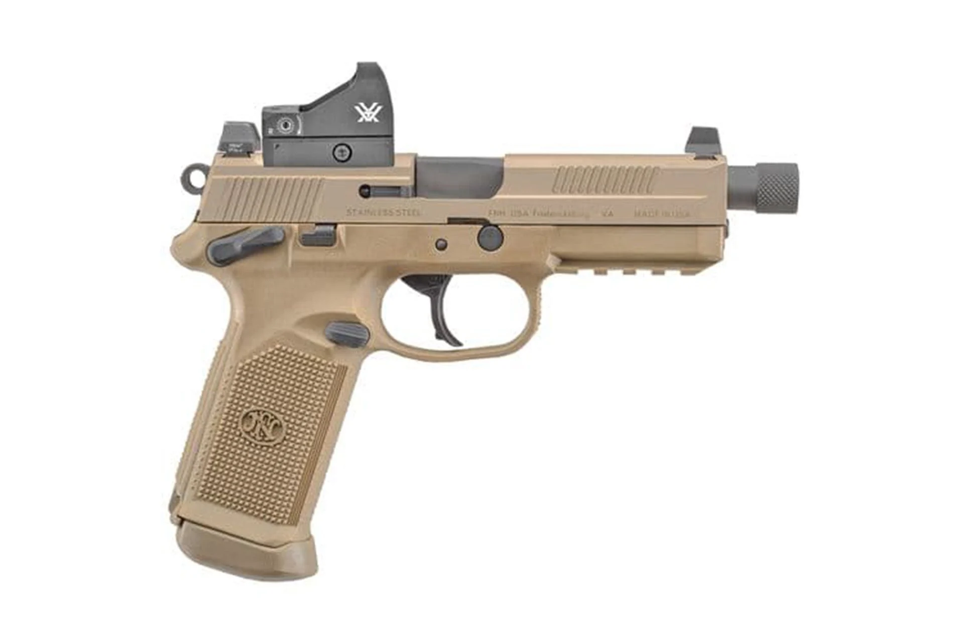 FN FNX Tactical 5.3" 45 ACP 15+1, FDE Optic Cut/Serrated Stainless Steel Slide, Polymer Frame, Ambi - 66968