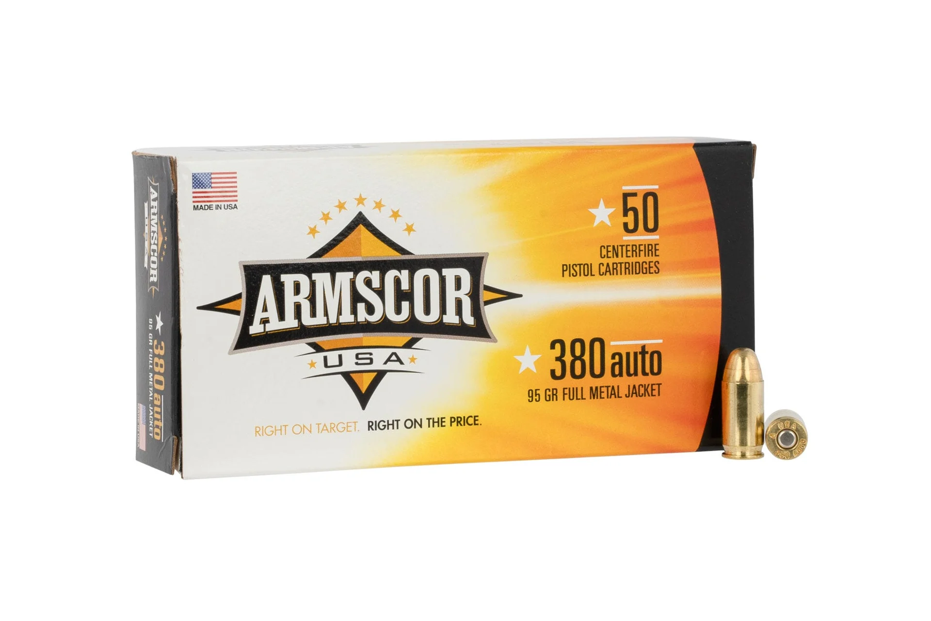 Armscor FAC3802N USA 380 ACP 95 gr FMJ Ammo Handgun Ammo - 50 Rounds - FAC3802N