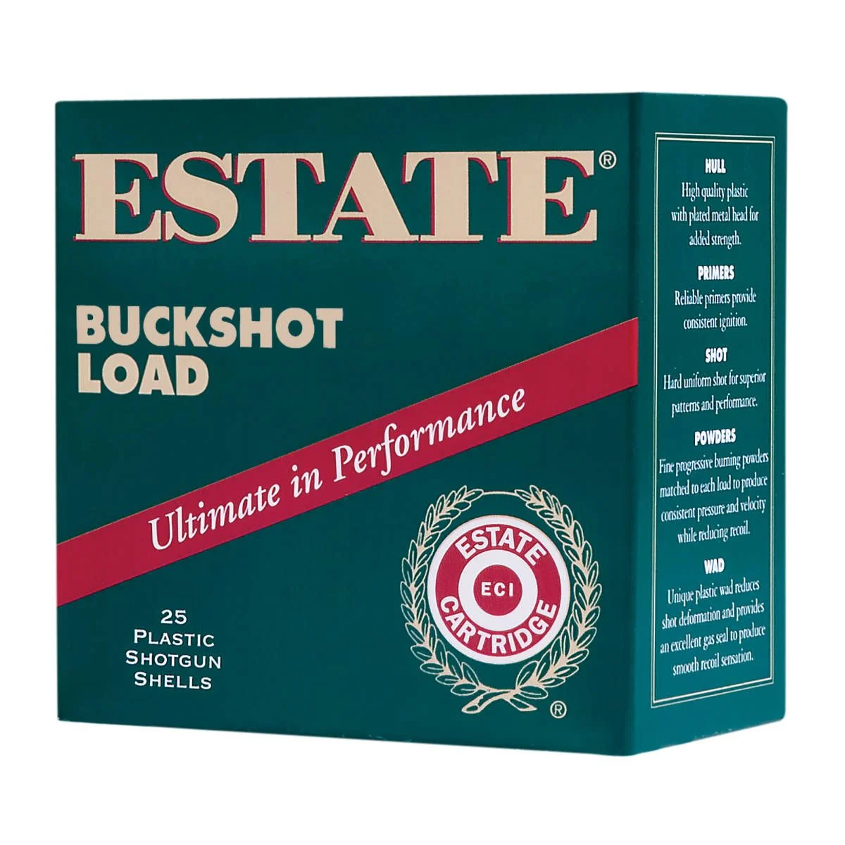 Estate HV12BK25 Hunting Loads Buckshot 12 Gauge 2.75" 9 Pellets 00 Buck Shot 250Rd - 125410