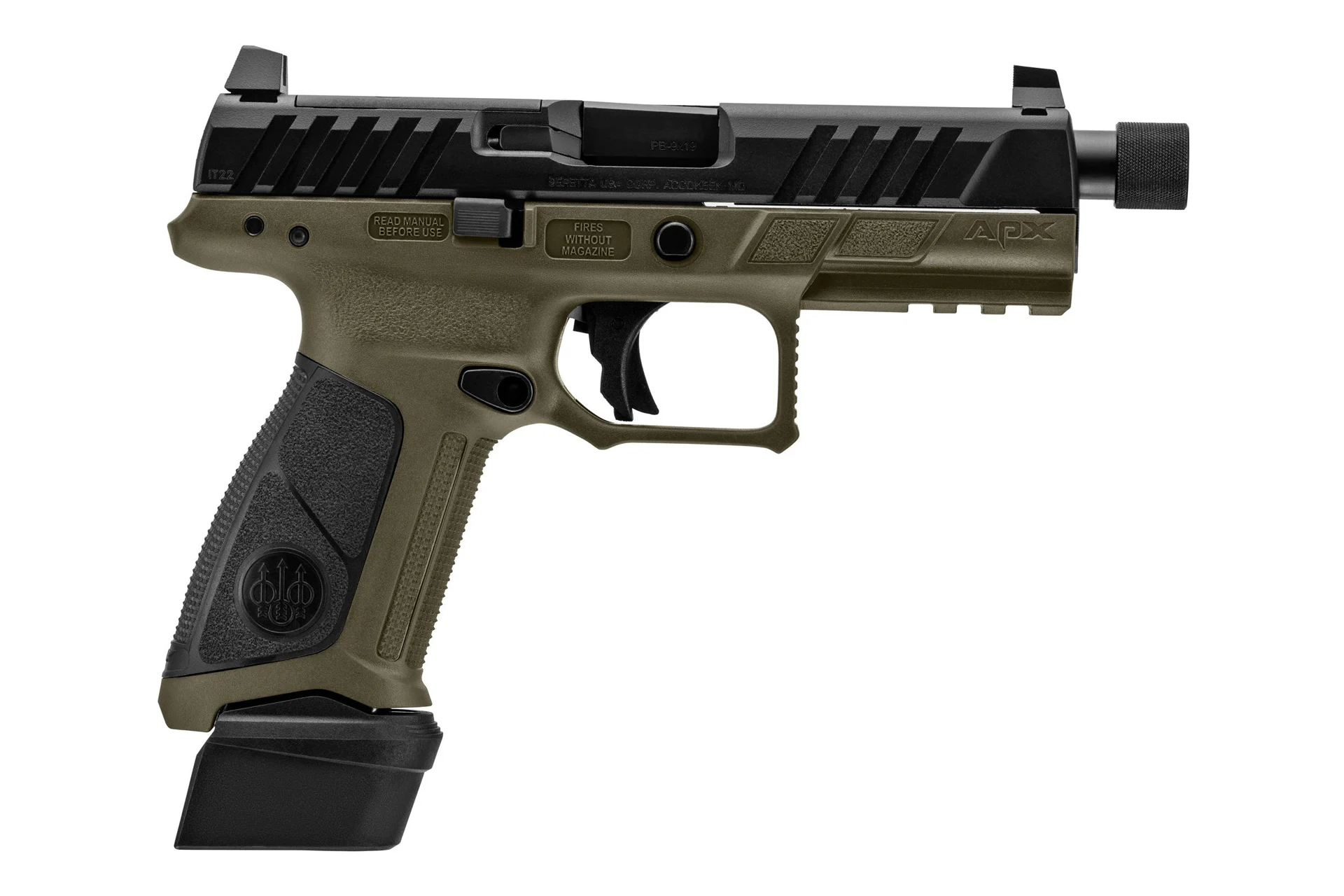Beretta APX A1 Tactical 4.8" 9mm 21rd Full Size Semi-Auto Threaded Pistol - OD Green - JAXA1F921TAC