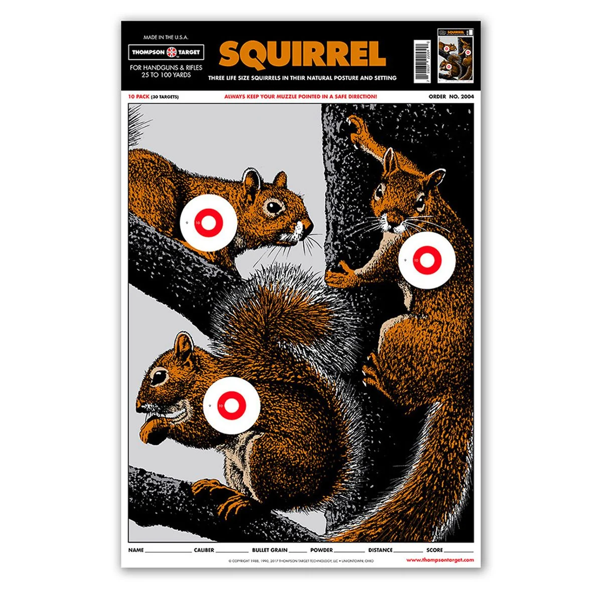 Thompson Life-Size Squirrel 12.5"x19" Paper Hunting Targets - 10 Pack - 2004-10