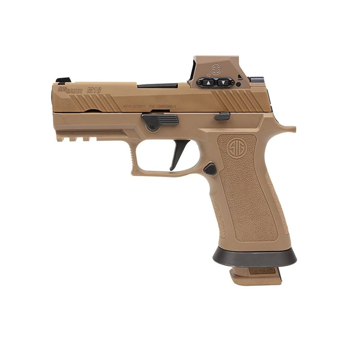 SigM18X 3.9" 9mm Luger 21+1Coyote PVD Optic Ready/Serrated Stainless Steel Slide & Polymer Frame w/Beavertail & Picatinny Rail, Sig ROMEOM17 - M18X9RX