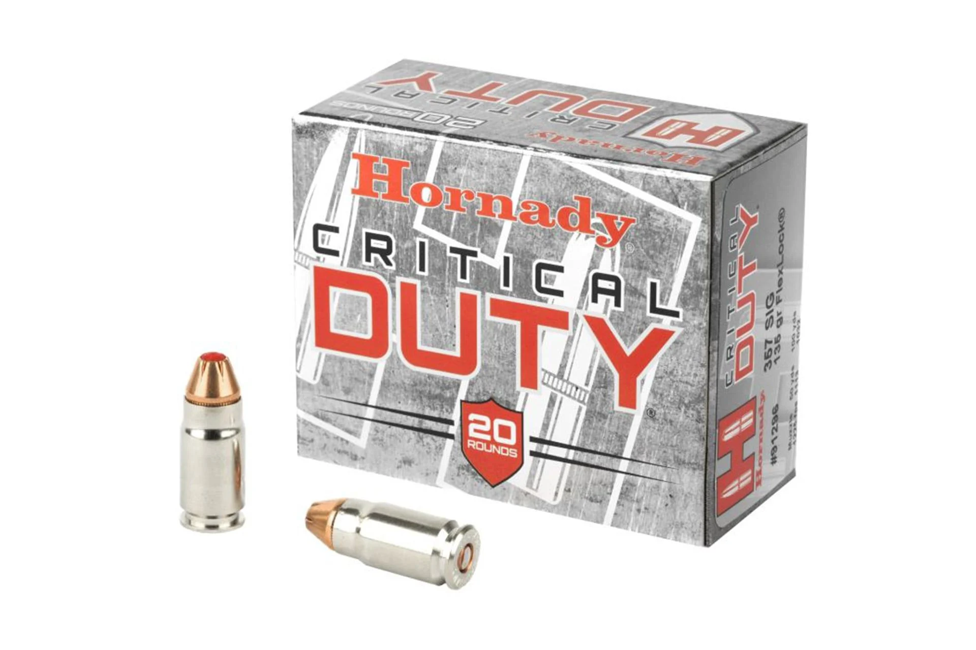 Hornady Critical Duty 357 Sig Sauer FlexLock 135 GR 20 - Nickel Plated Brass Casing Handgun Ammo - 20 Rounds - 91296