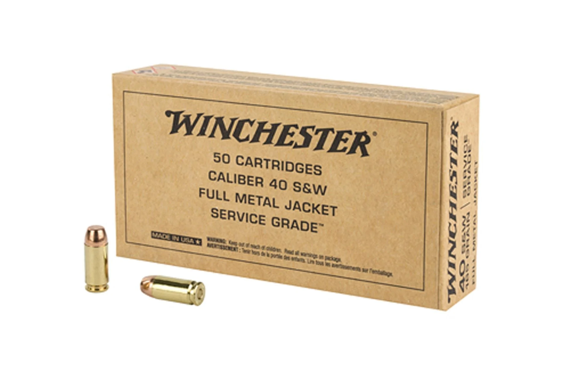 Winchester Service Grade .40 S&W 165 Grain Full Metal Jacket Handgun Ammo - 50 round box - SG40W
