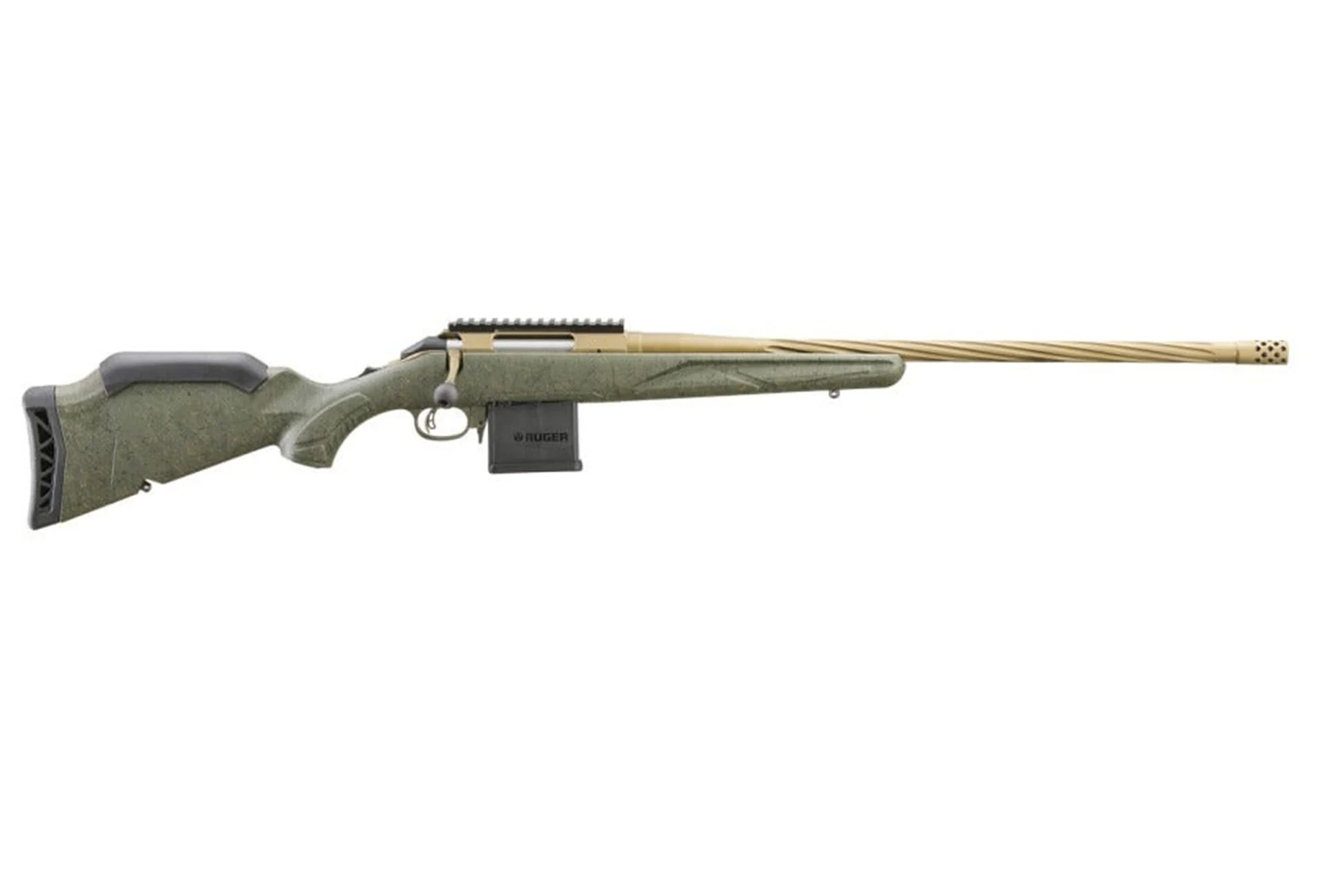RUGER AMERICAN PREDATOR RIFLE GEN II GREEN SPLATTER / BRONZE .22 ARC 22" BARREL 10-ROUNDS - RUG46940