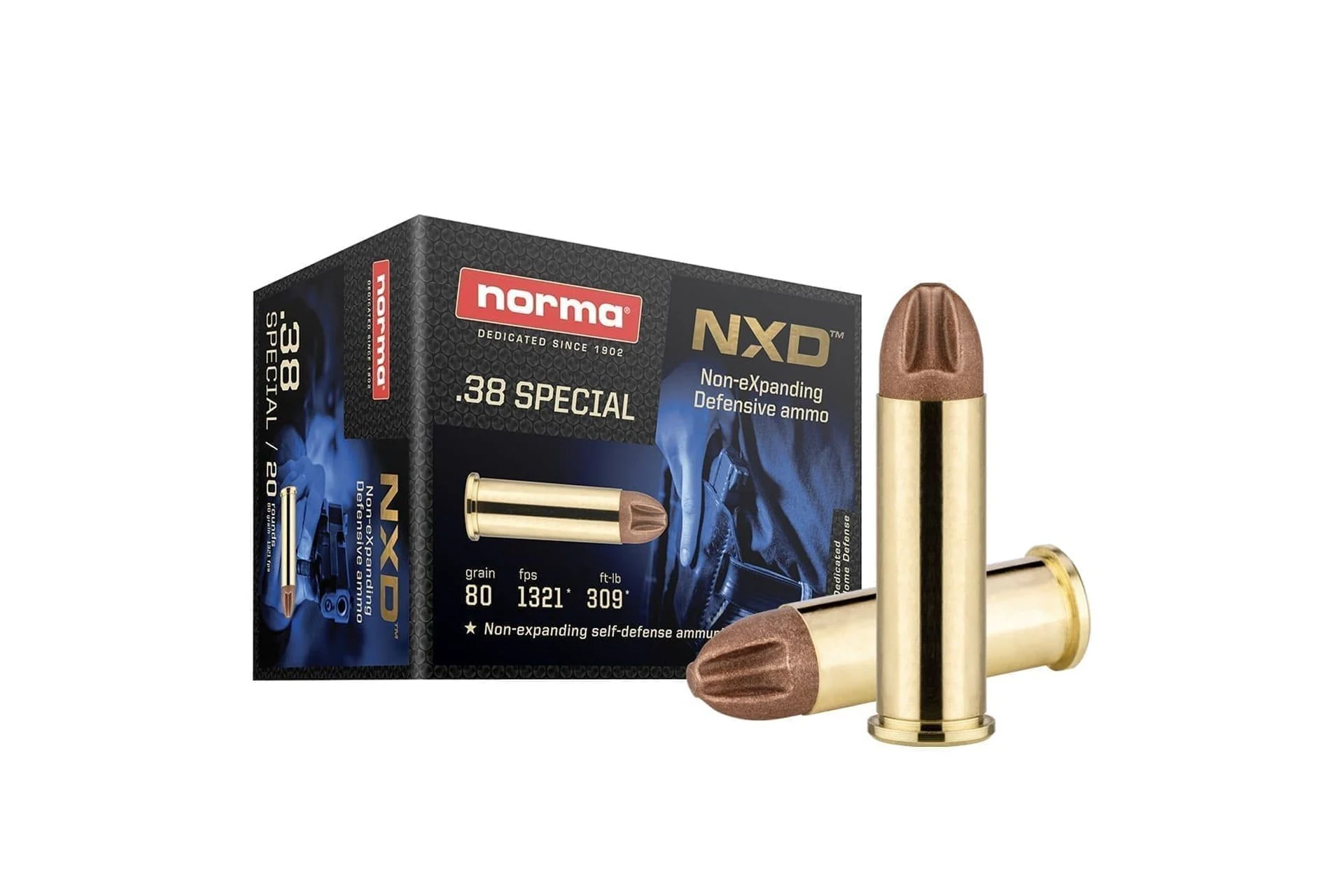 NORMA NXD Self-Defense 38 Special 80gr Handgun Ammo - 20 Rounds - 611240020