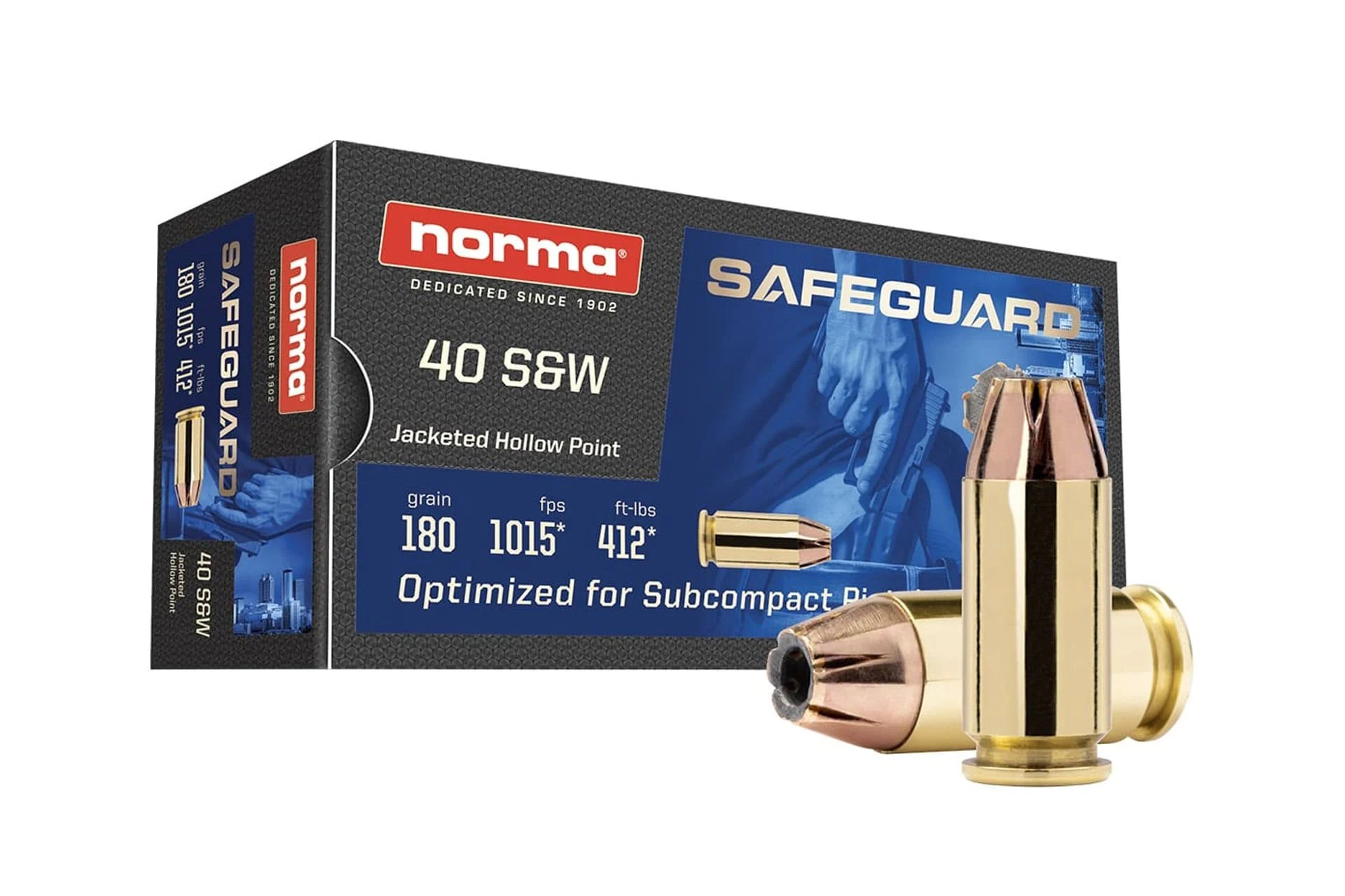 Norma Safeguard 40 S&W 180 Grain Jacketed Hollow Point Handgun Ammo - 50 round box - 801407727