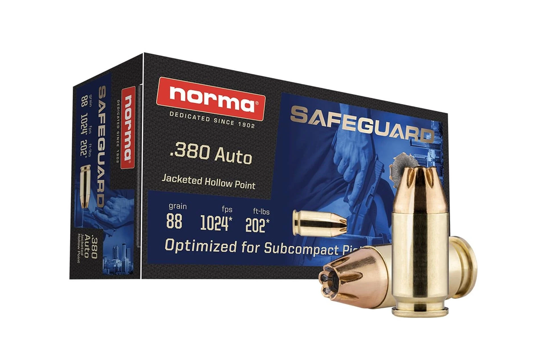 Norma Safeguard 380 ACP 88 Grain Jacketed Hollow Point Handgun Ammo - 50 round box - 803807680