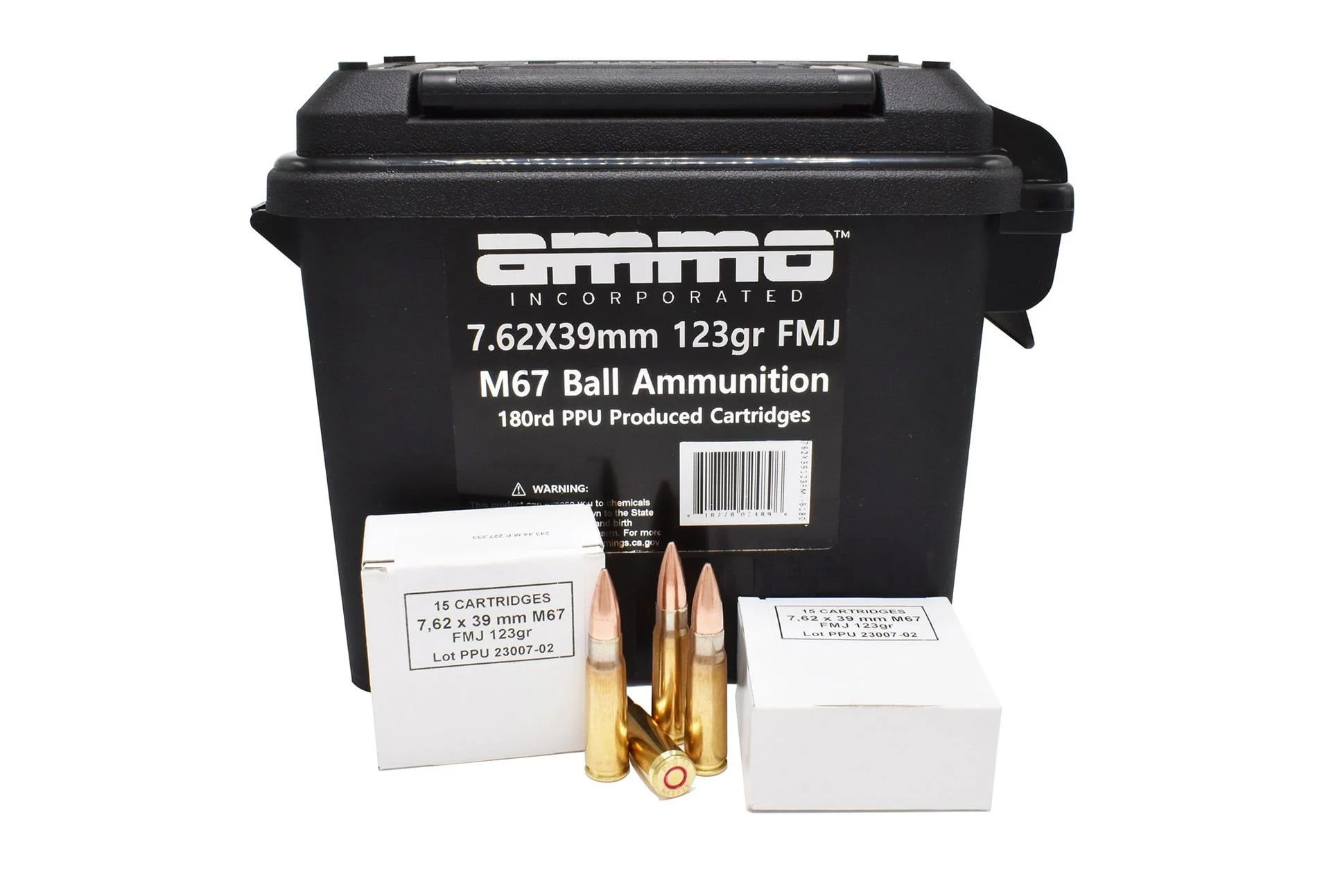 Ammo Inc. 7.62x39 123 Grain Full Metal Jacket Rifle Ammo - 180 round ammo can - 762X39123FMJ-B180