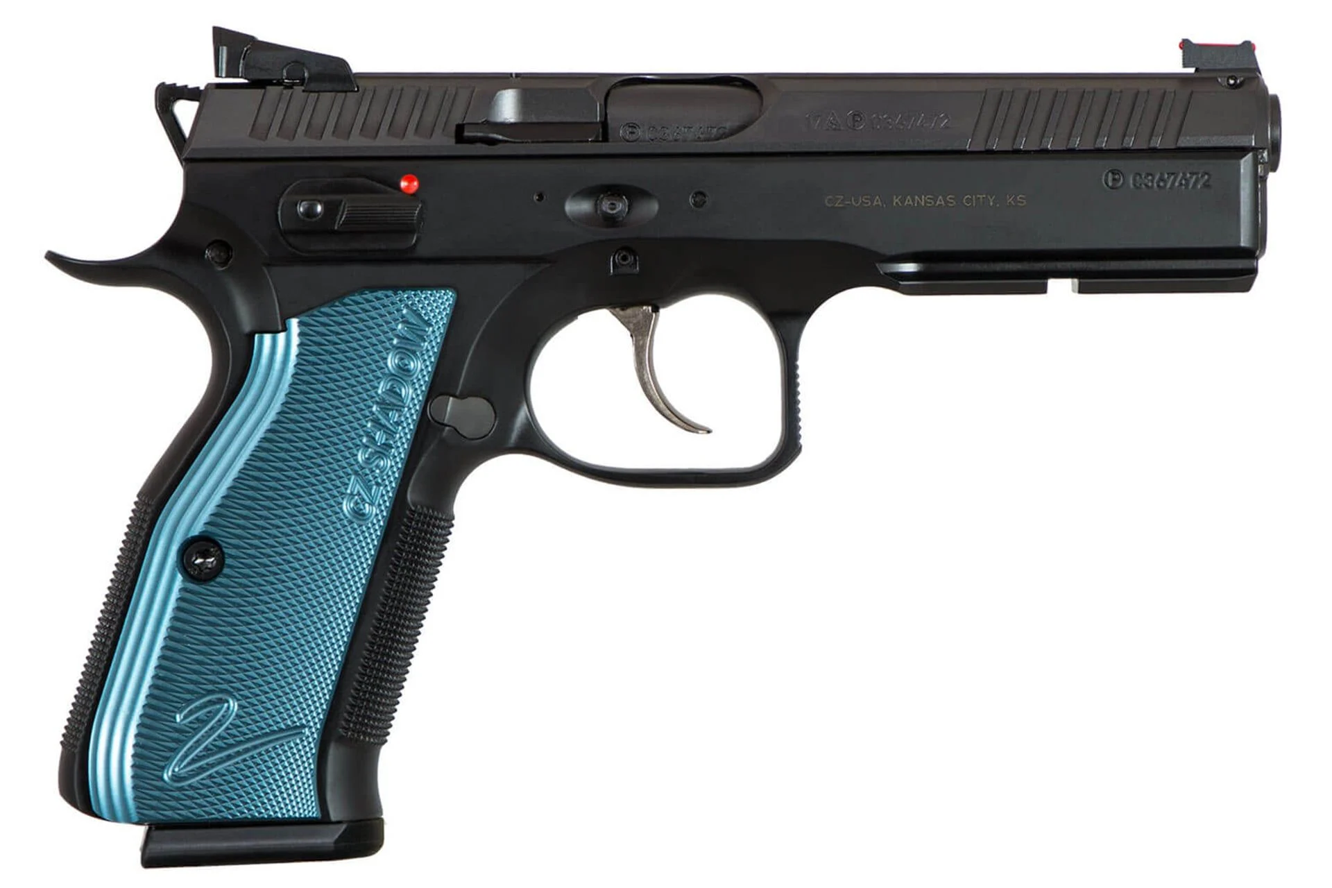 CZ-USA 91257 Shadow 2 SA/DA 9mm 4.89" Non-Tilted Barrel 17+1 Checkered Blue Aluminum Grip - 91257