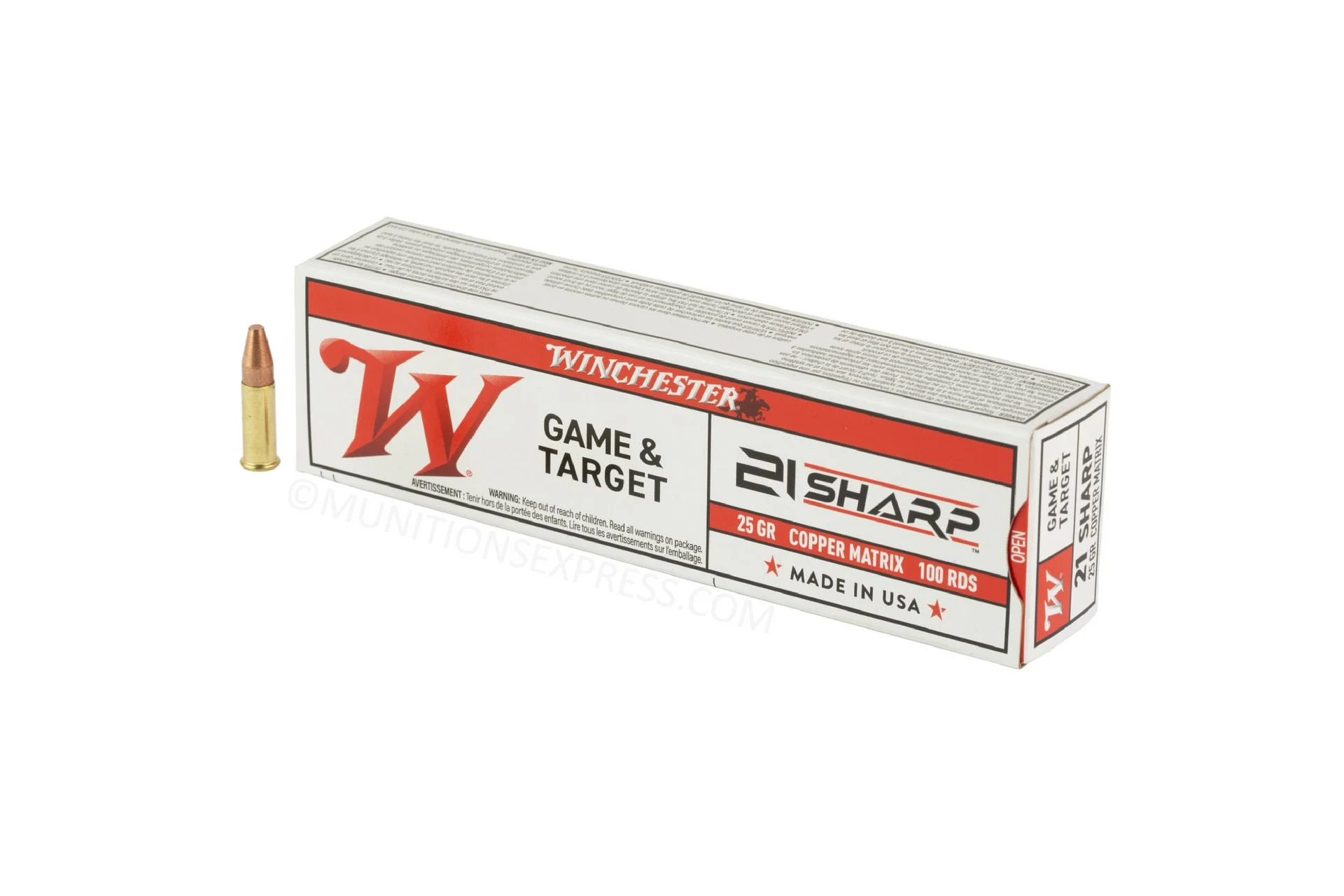 Winchester Ammo S21SLF USA 21Sharp 25gr Copper Matrix Rimfire Ammo - 2000 round case - S21SLF