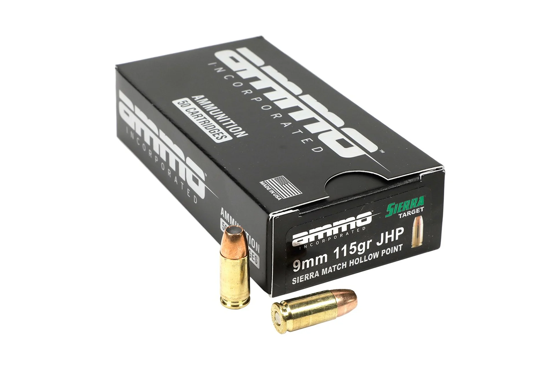 Ammo Inc Signature 9mm 115 Grain Sierra Match Jacketed Hollow Point Handgun Ammo - 1000 round case - 9115JHP-SRR50