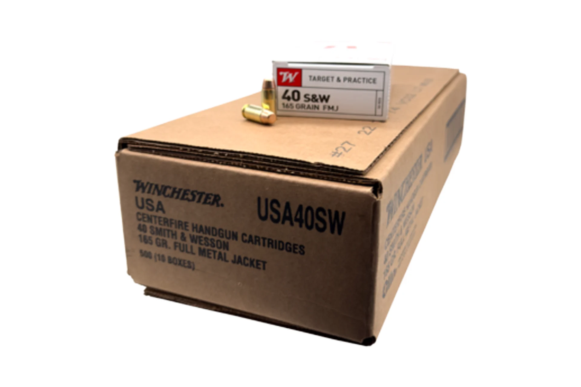 Winchester Ammunition USA 40 S&W 165 Grain FMJ Handgun Ammo - 500 round case - USA40SW