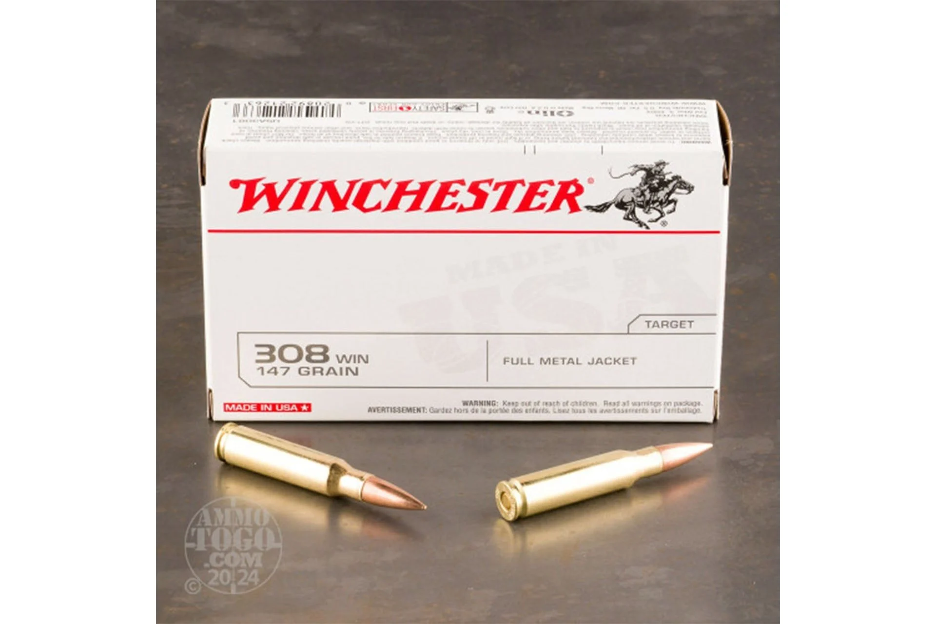 Winchester USA .308 147gr FMJ Rifle Ammo - 200 round case - USA3081