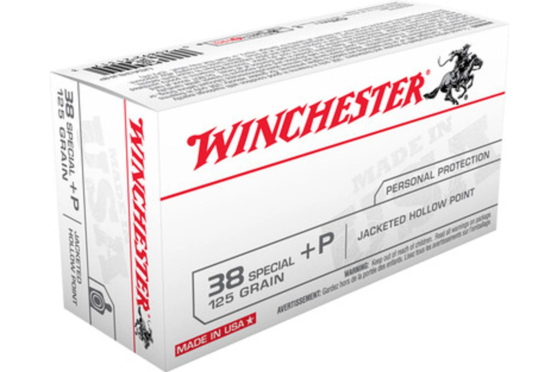 Winchester USA 38 Special 125 Grain +P Jacketed Hollow Point, 50 Rd - USA38JHP