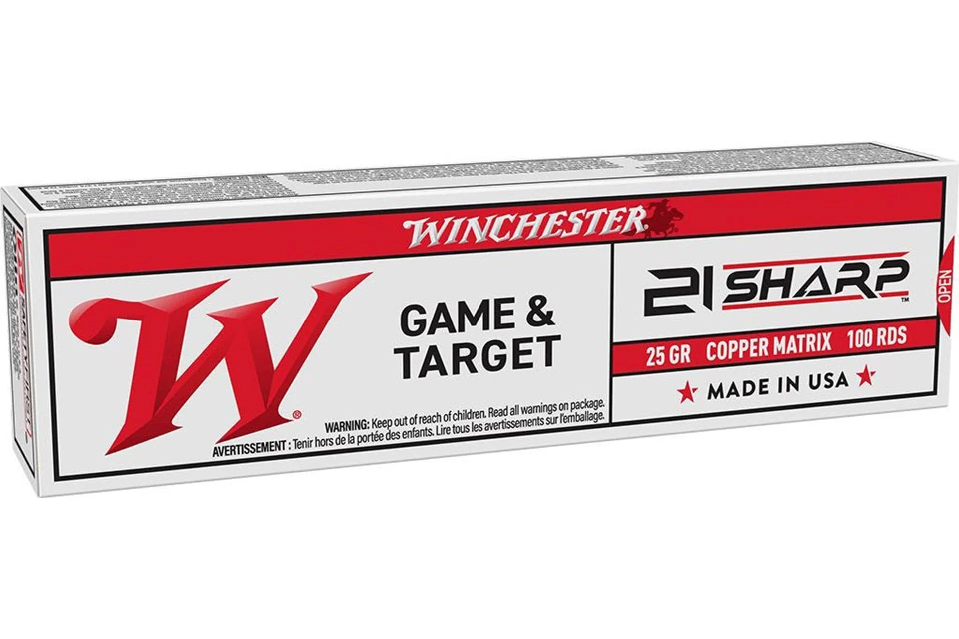 Winchester Ammunition, Game & Target, 21 SHARP, 25 Grain, Copper Matrix Bullet, 100 Round Box