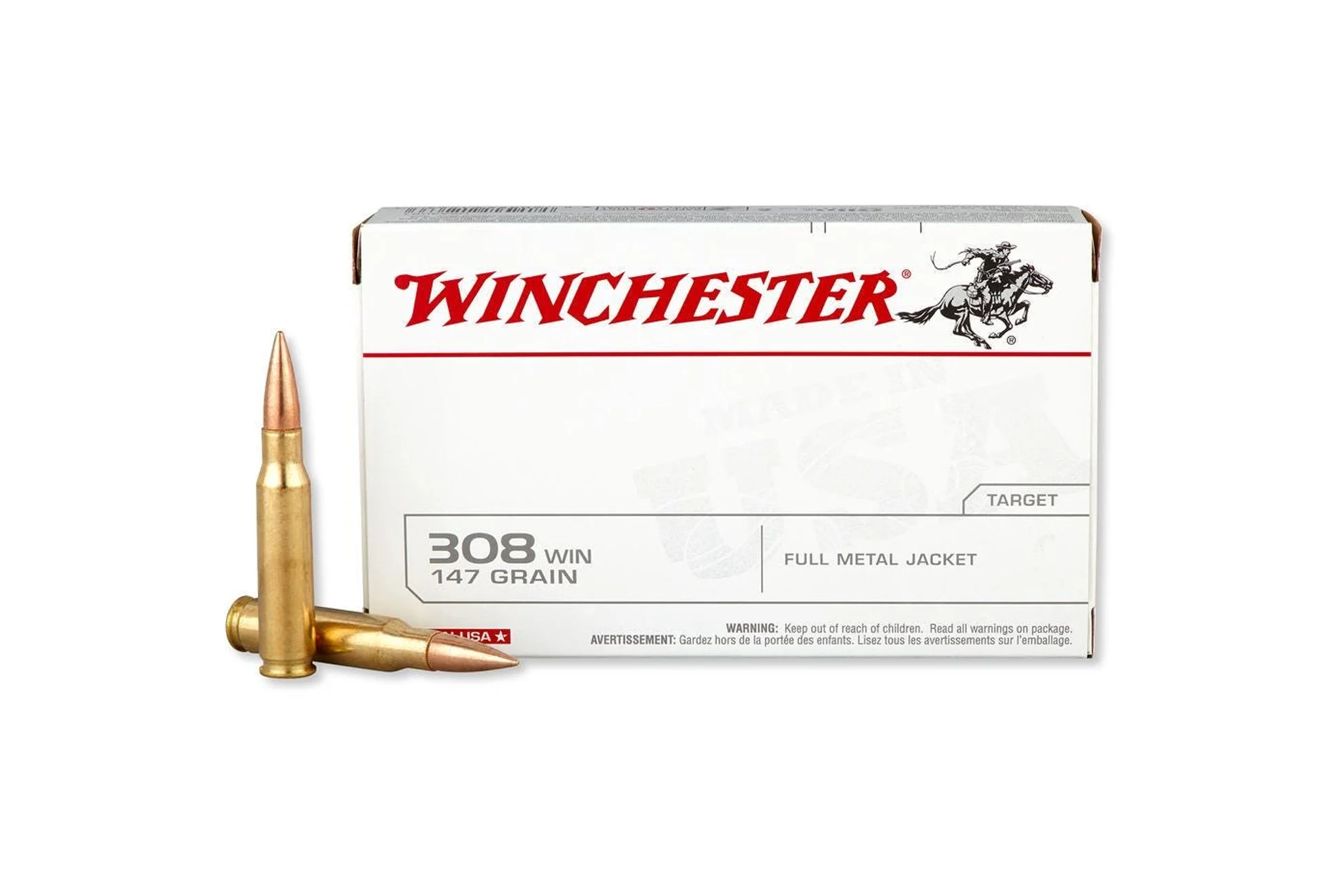Winchester USA .308 147gr FMJ Rifle Ammo - 20 round box - USA3081