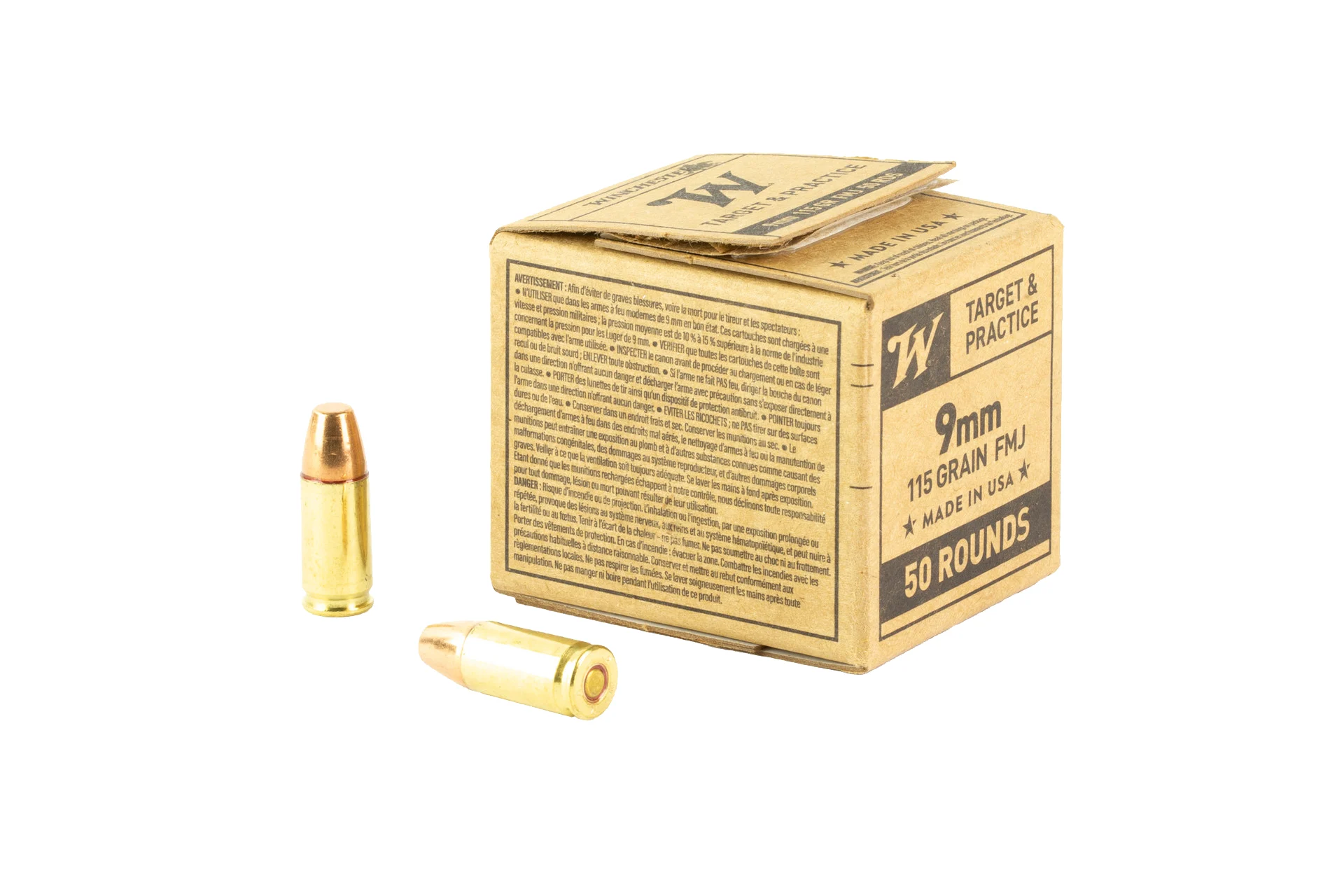 Winchester Service Grade 9MM 115 GR FMJ Handgun Ammo - 50 round box - SG9W50