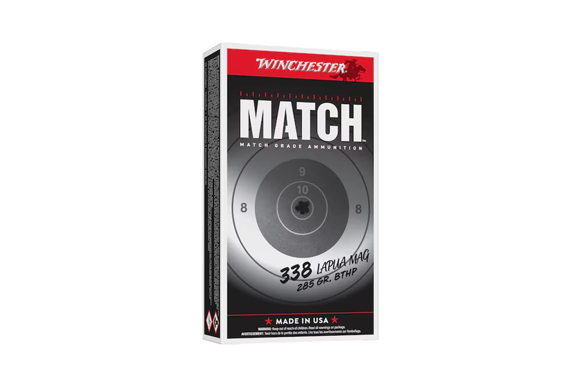 Winchester Match 338 Lapua Magnum 285 Grain Hollow Point Boat Tail Rifle Ammo - 200 round case - S338LM2