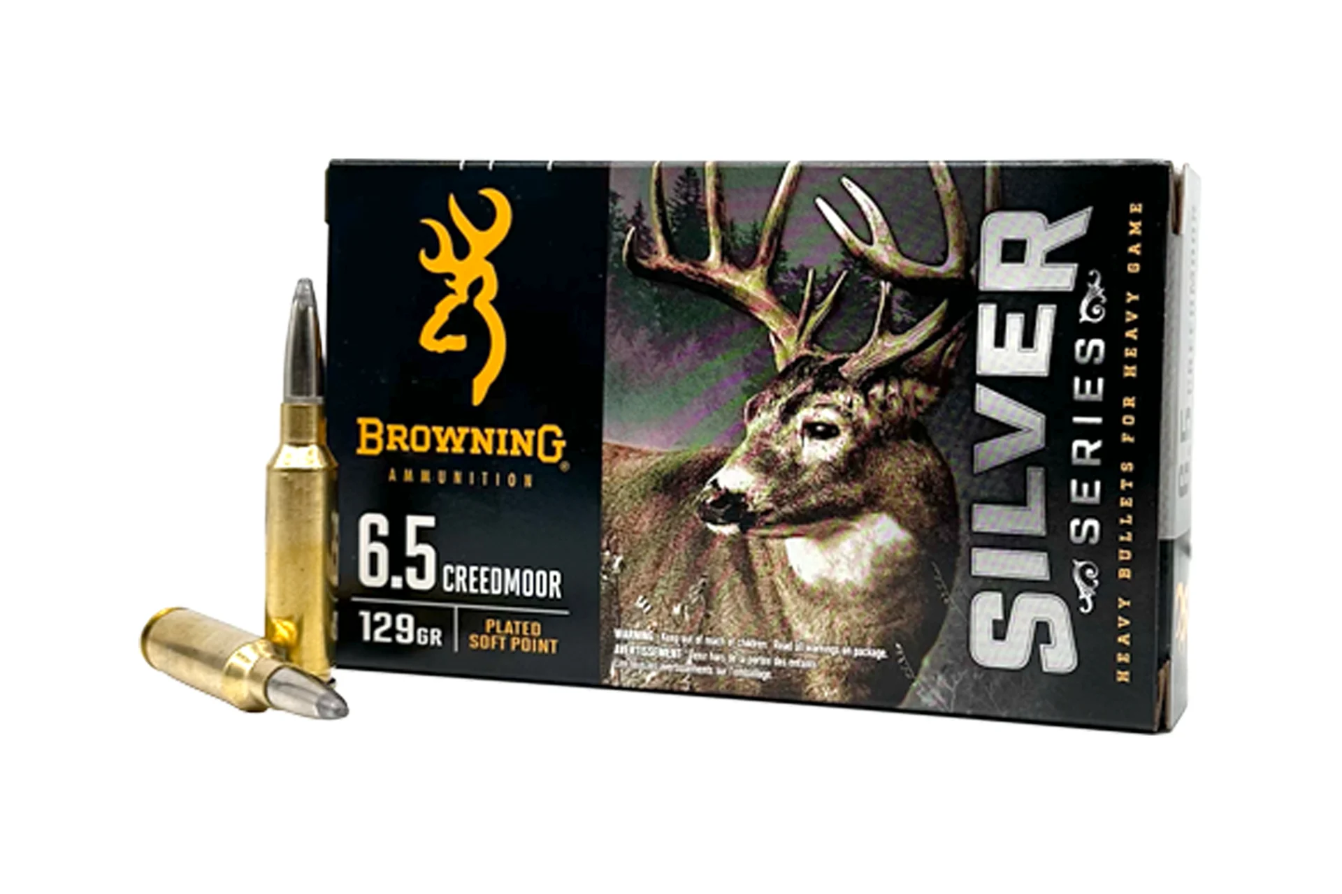 Browning SILVER 6.5 Creedmoor 129 Grain Plated Soft Point Rifle Ammo - 20 round box - B192600651