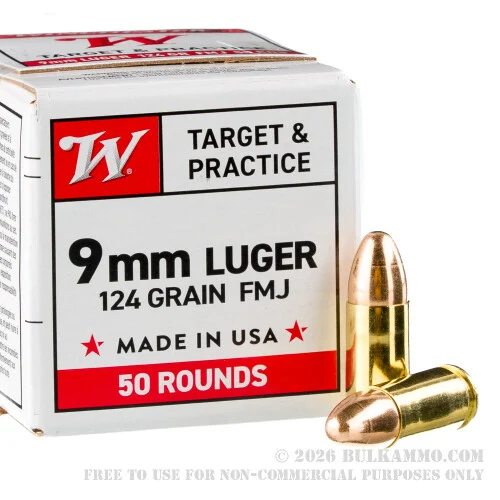 1000 Rounds of 9mm Ammo by Winchester USA - 124gr FMJ