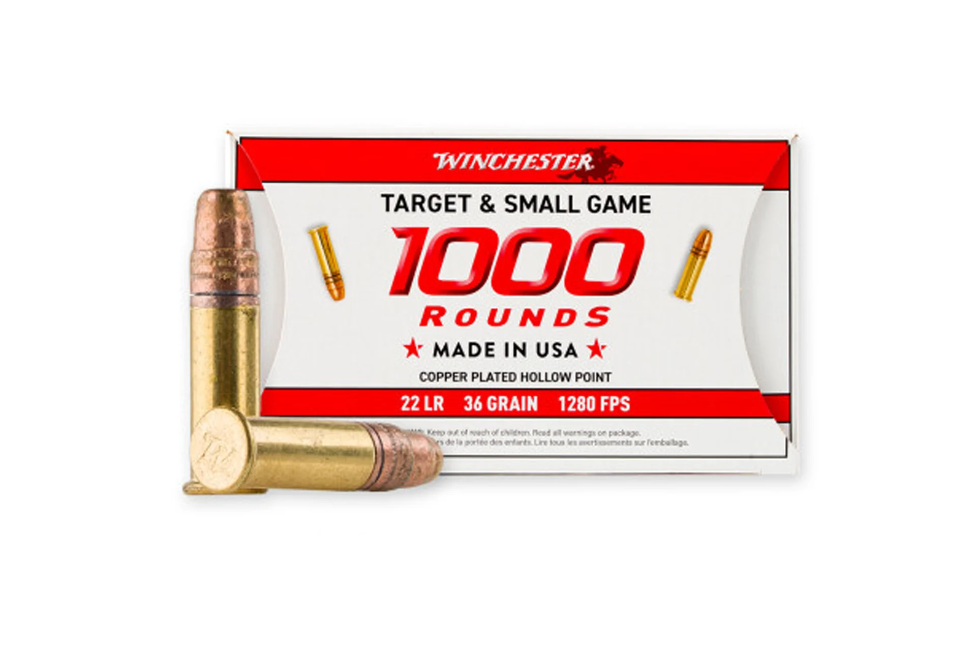 Winchester Target & Small Game 22 LR Ammo 36 Grain Copper Plated Hollow Point - 22LR1KHP - 2000 Rd Case - 22LR1KHP