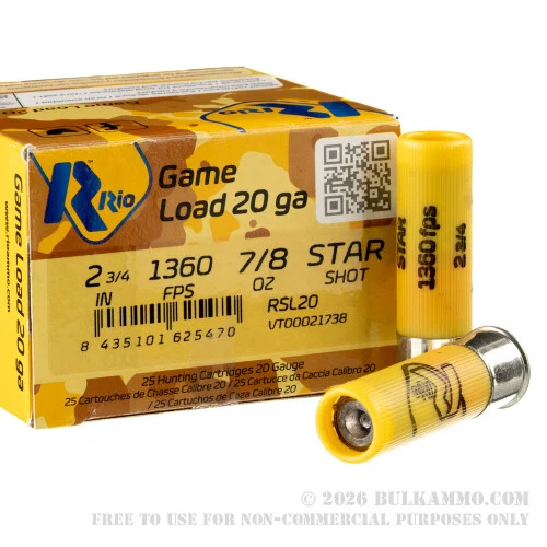 25 Rounds of 20ga Ammo by Rio Royal Star - 7/8 ounce rifled slug