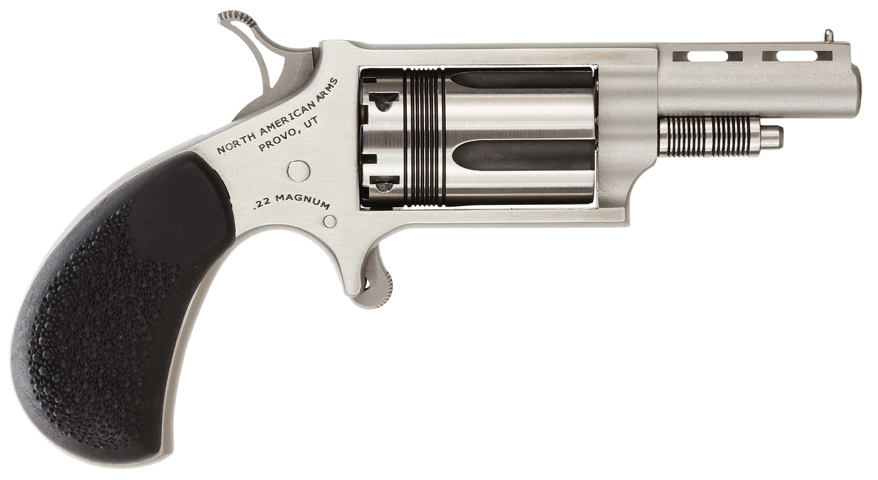North American Wasp Revolver 22 Mag 22MTW, 22 Magnum (WMR), 1.625", Rubber Grip, Stainless Finish, Fixed Sights, 5 Rd