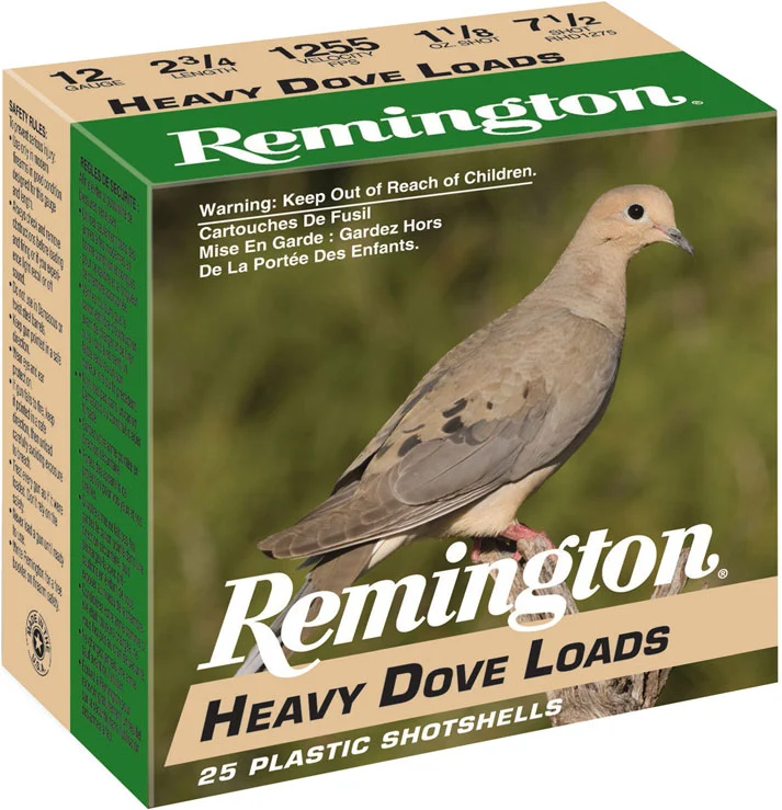 Remington Shurshot Heavy Dove Loads 28755, 12 Ga, 2-3/4", 1-1/8 oz, 1255 fps, #7.5 Lead Shot, 25 Rds/Bx