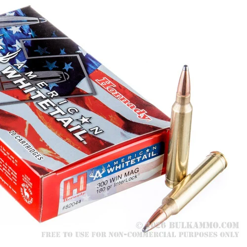 200 Rounds of 300 Win Mag Ammo by Hornady American Whitetail - 180gr InterLock