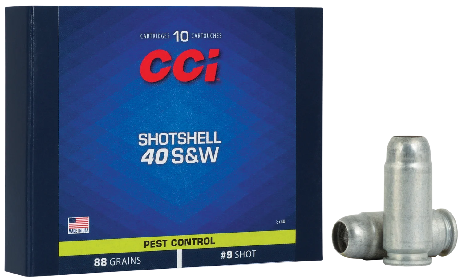 CCI Pest Control ShotShells 3740, 40 S&W, ShotShell, 88 GR, 1250 fps, 10 Rd/bx