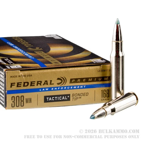 20 Rounds of .308 Win Ammo by Federal LE - 168gr Tactical Bonded Tip ***FACTORY SECONDS***