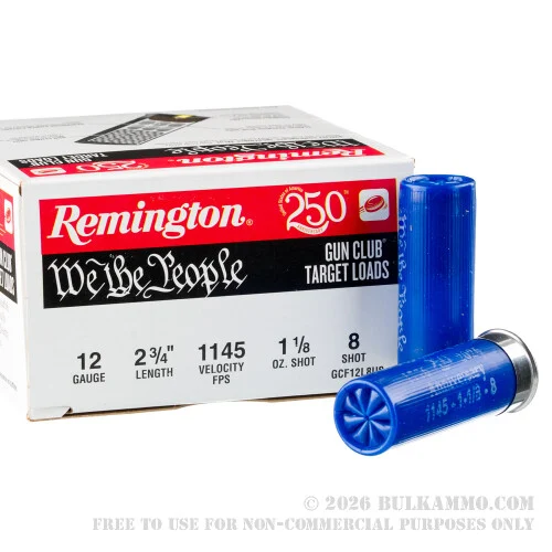 25 Rounds of 12ga Ammo by Remington We The People - 1 1/8 ounce #8 shot